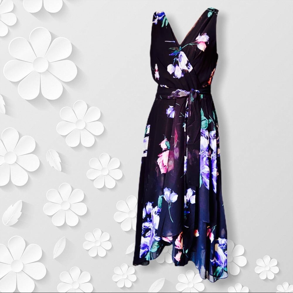 NWT DKNY Floral Tie Waist Midi Dress